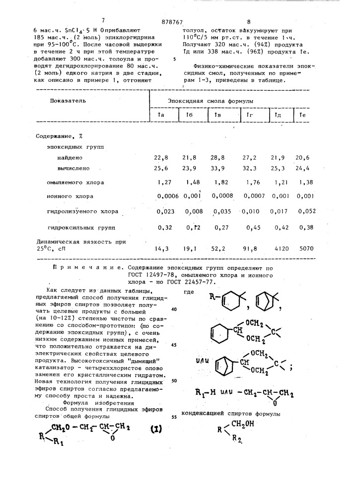 Способ получения глицидных эфиров спиртов (патент 878767)
