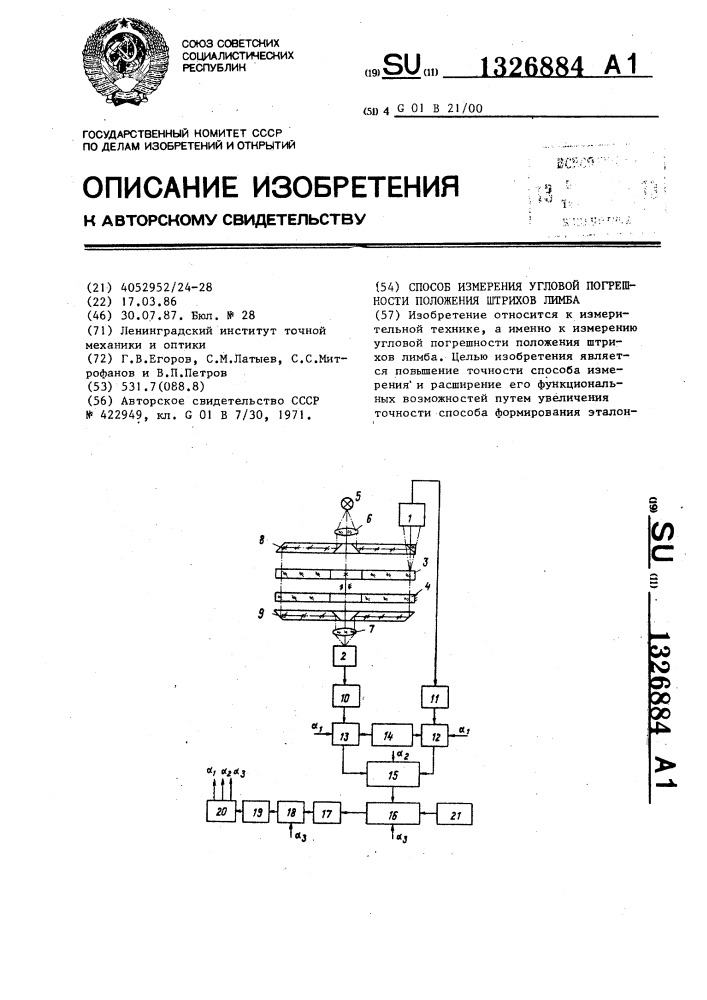 Способ измерения угловой погрешности положения штрихов лимба (патент 1326884)