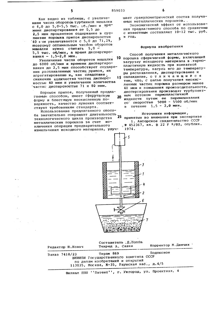 Способ получения металлического порошка сферической формы (патент 859033)