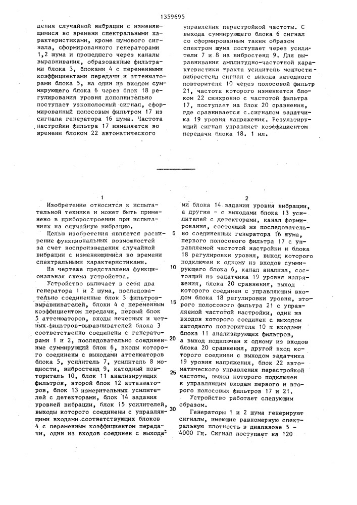 Устройство для программирования испытаний радиоэлектронных изделий на случайную вибрацию (патент 1359695)