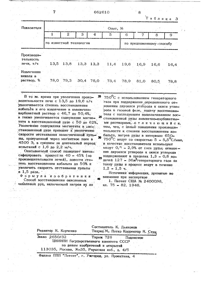 Способ восстановления окисленных никелевых руд (патент 662610)