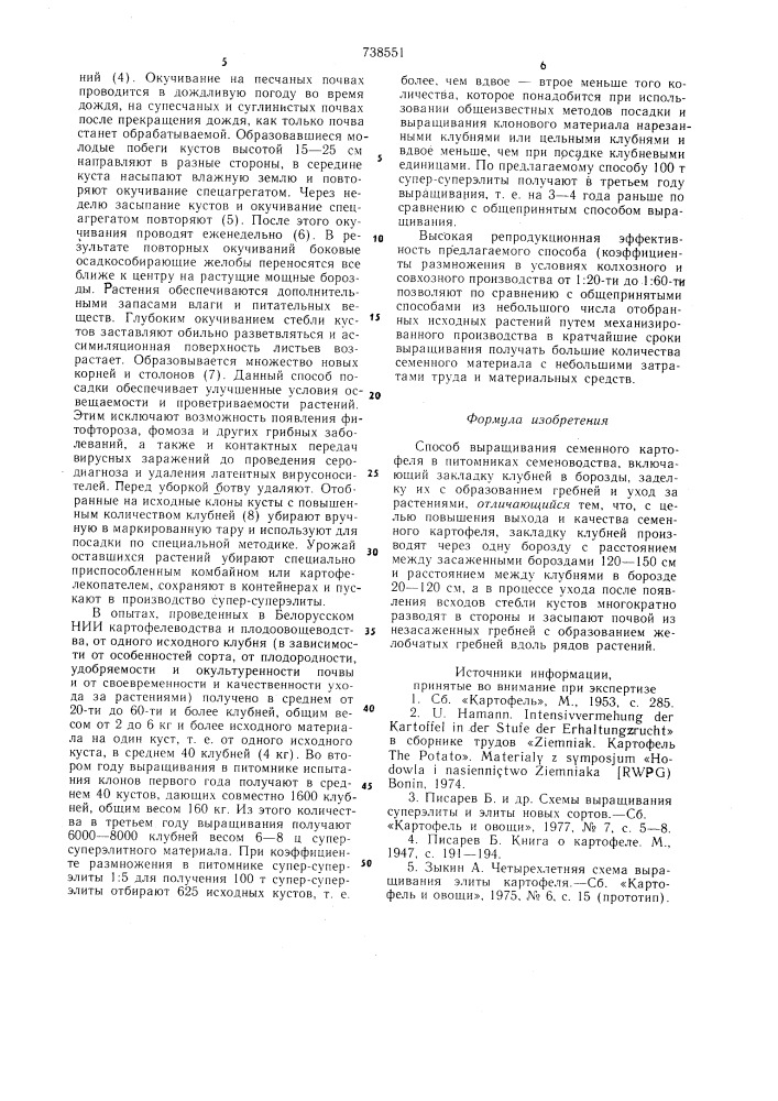 Способ выращивания семенного картофеля в питомниках семеноводства (патент 738551)