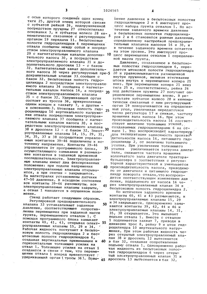 Стенд для испытания бульдозерного оборудования (патент 1024565)