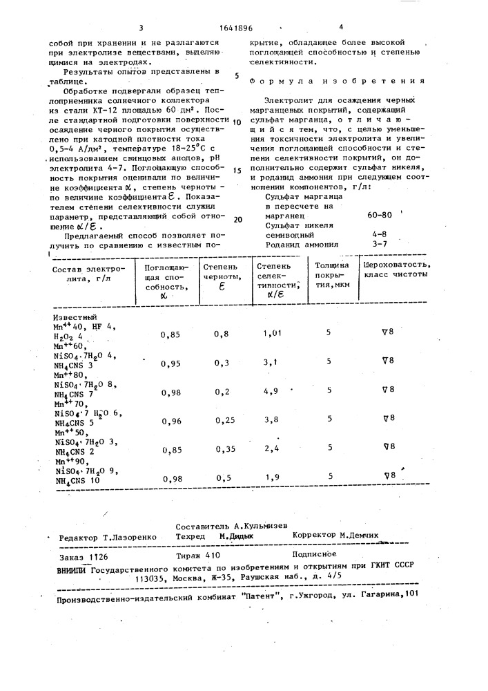 Электролит для осаждения черных марганцевых покрытий (патент 1641896)