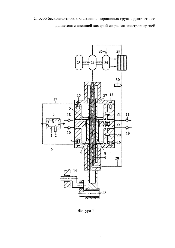 Способ бесконтактного охлаждения поршней и штоков однотактного двигателя с внешней камерой сгорания насосом с электроприводом (патент 2628825)