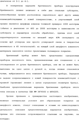 Бритвенное лезвие с аморфным алмазным покрытием (варианты) и способ его изготовления, бритвенный блок (варианты) (патент 2336159)