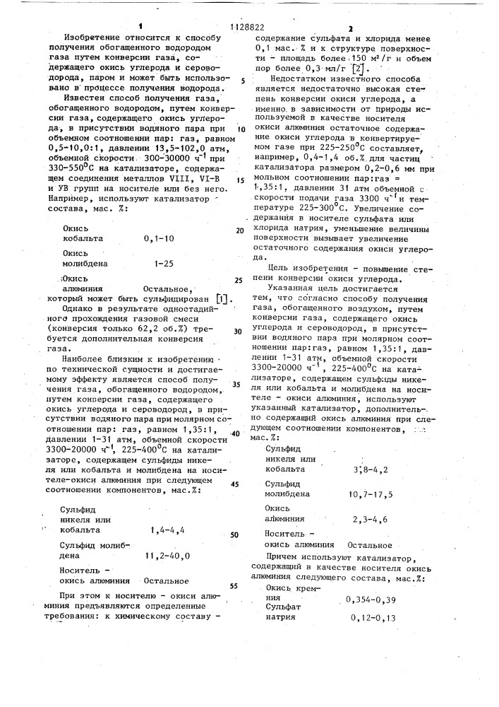 Способ получения газа,обогащенного водородом (патент 1128822)