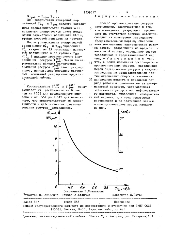 Способ прогнозирования ресурса разрядников (патент 1559317)
