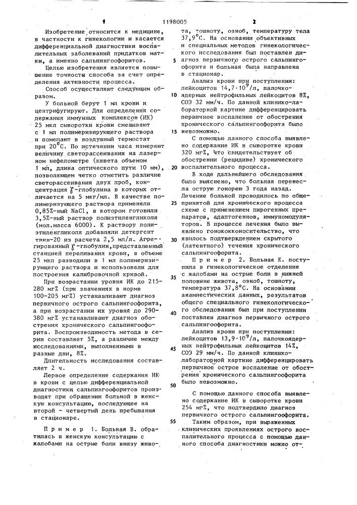 Способ диагностики сальпингоофорита (патент 1198005)