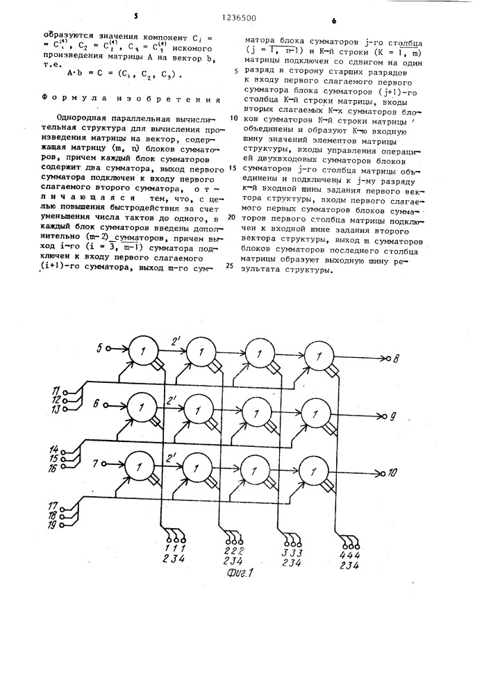 Однородная параллельная вычислительная структура для вычисления произведения матрицы на вектор (патент 1236500)