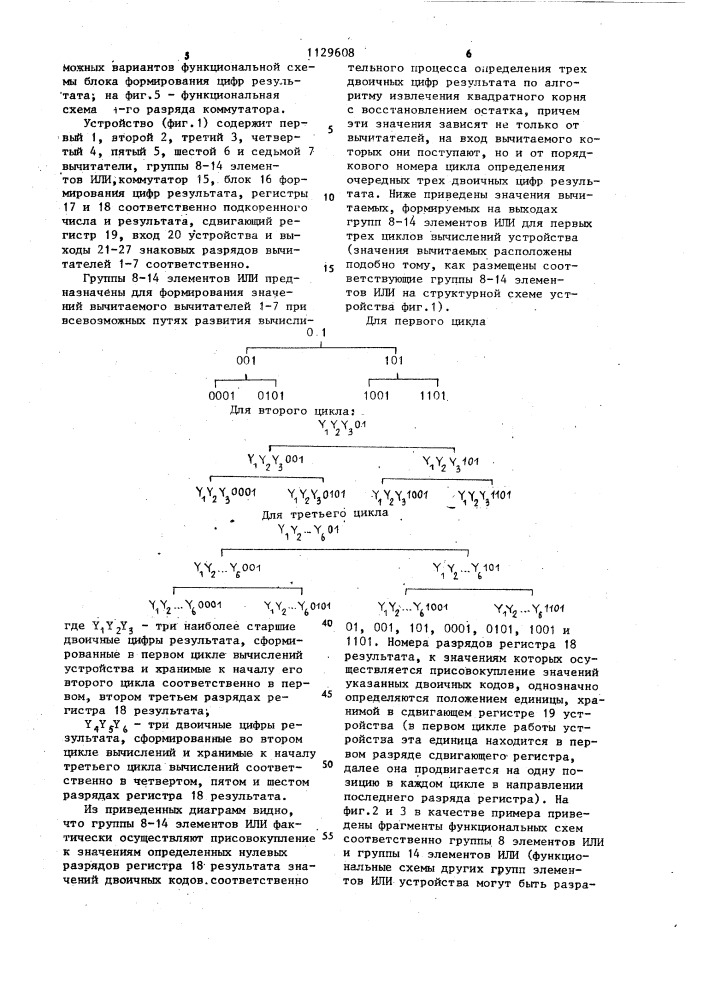 Устройство для извлечения квадратного корня (патент 1129608)