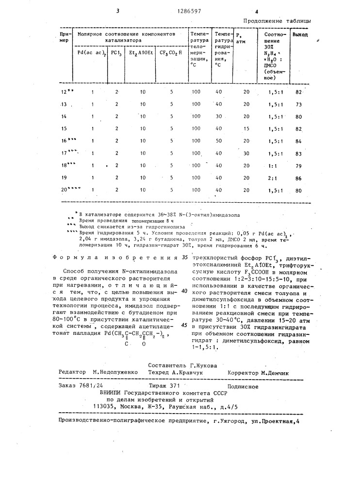 Способ получения @ -октилимидазола (патент 1286597)