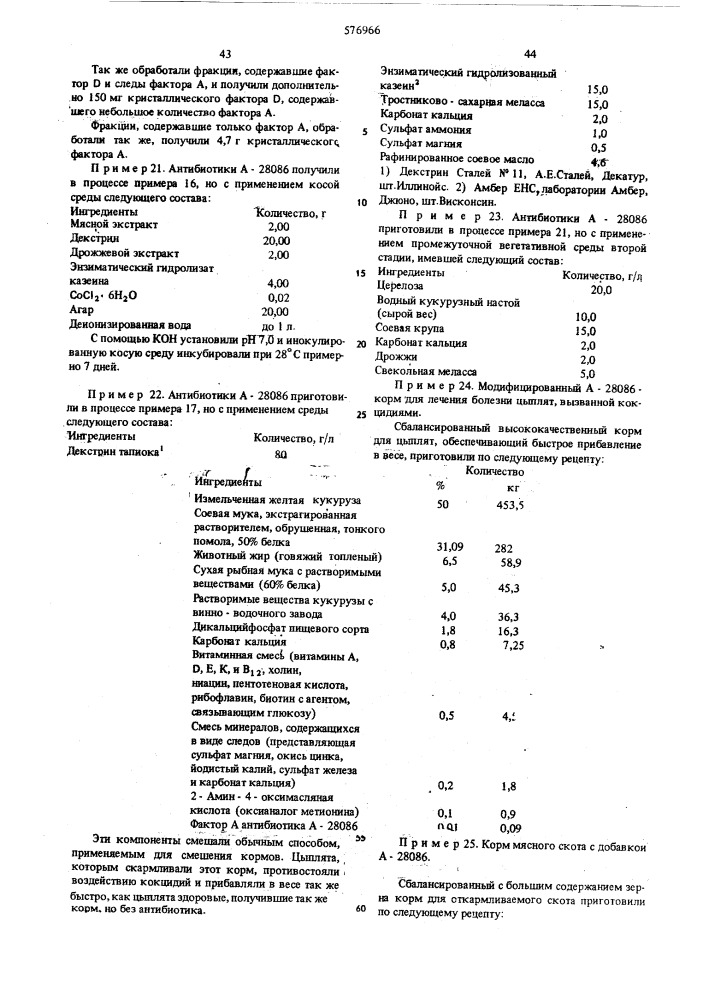 Способ получения антибиотического комплекса а-28086 (патент 576966)