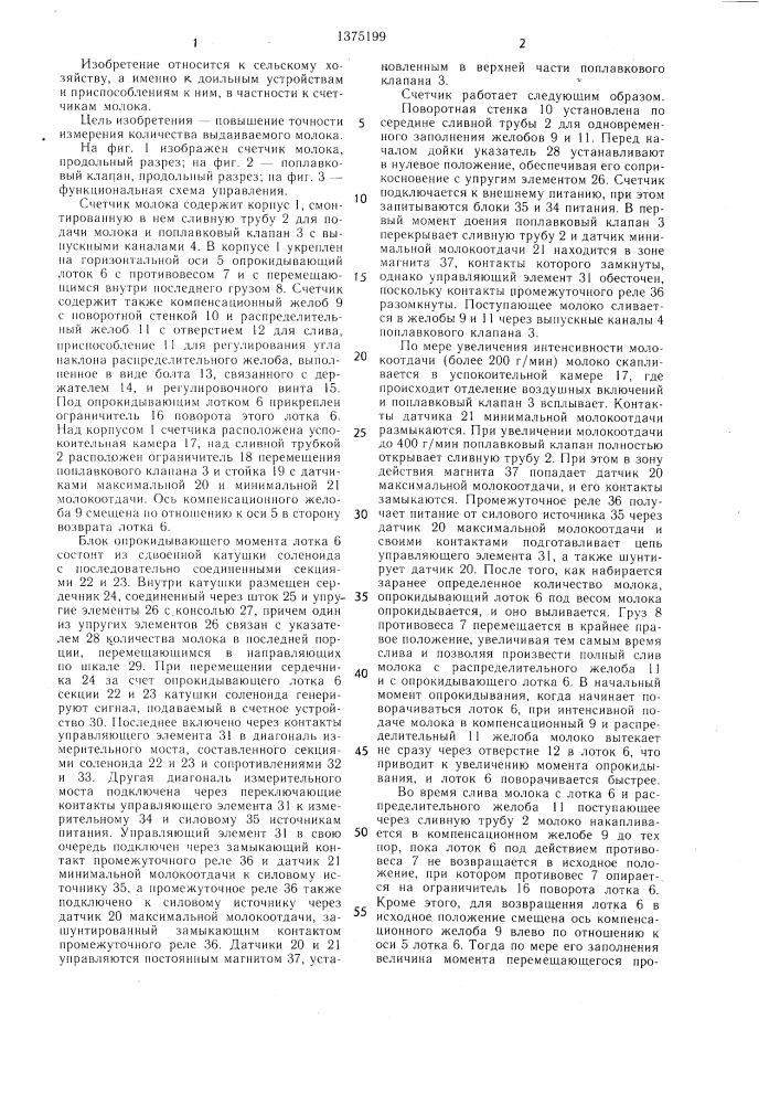 Счетчик молока (патент 1375199)