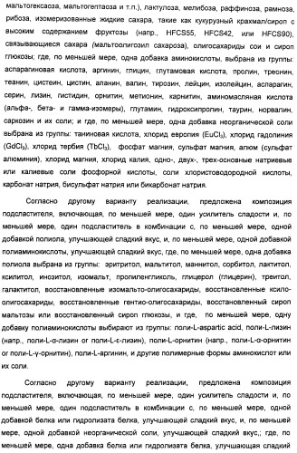 Композиции подсластителя, обладающие повышенной степенью сладости и улучшенными временными и/или вкусовыми характеристиками (патент 2459435)