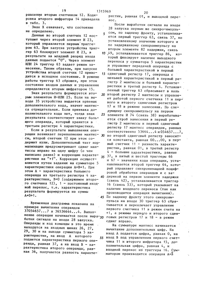 Устройство для сложения и вычитания чисел с плавающей запятой (патент 1315969)