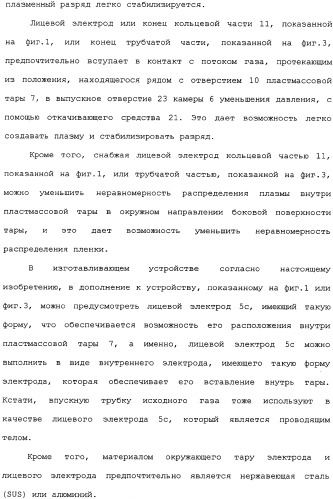 Пластмассовая тара, покрытая алмазоподобной углеродной пленкой, устройство для изготовления такой тары и способ изготовления такой тары (патент 2336365)