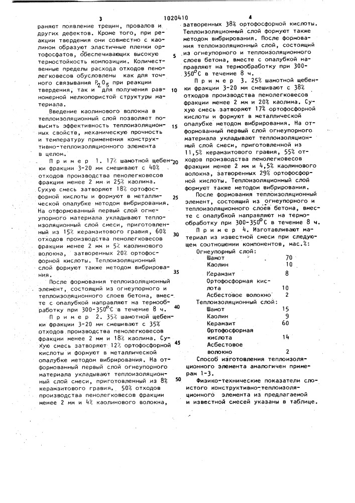 Сырьевая смесь для изготовления слоистого,конструктивно- теплоизоляционного элемента (патент 1020410)