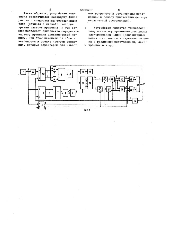 Устройство контроля частоты вращения электрической машины (патент 1205020)