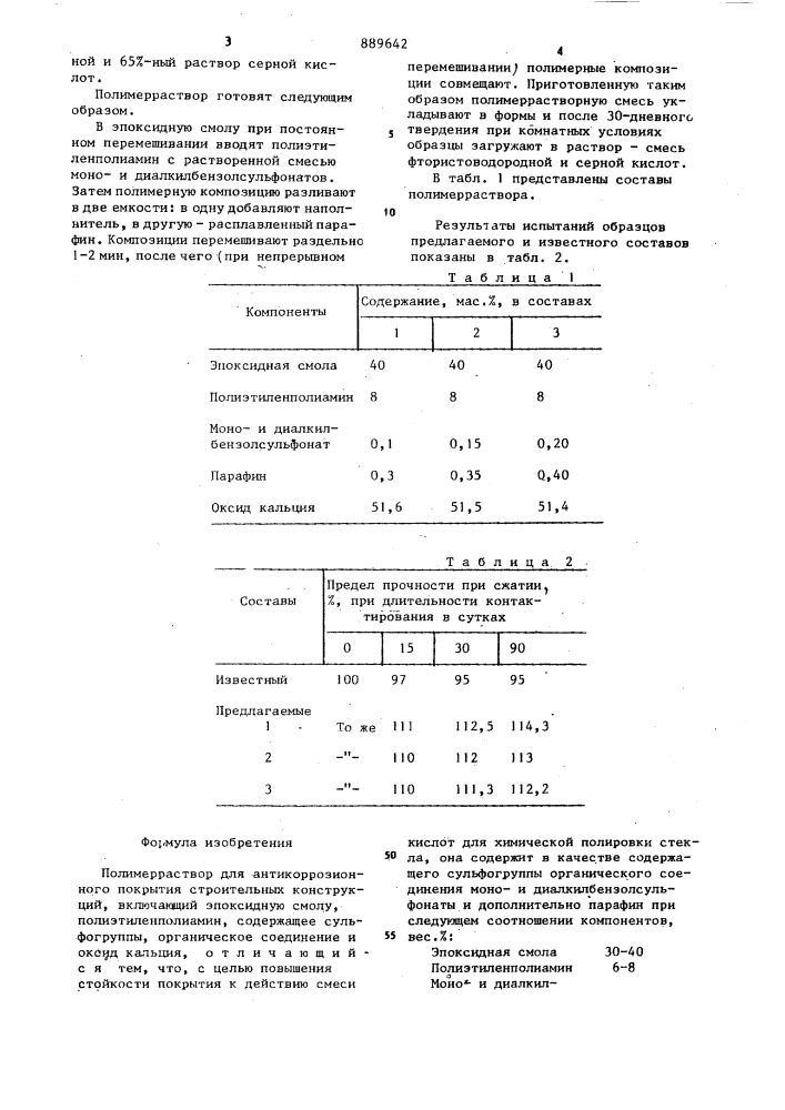 Полимерраствор (патент 889642)