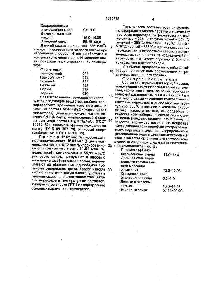 Состав для термоиндикаторной краски (патент 1816778)