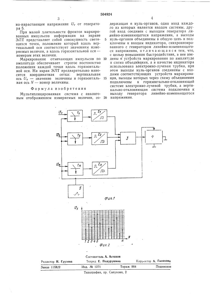 Мультиплицированная система с аналоговым отображением измеряемых величин (патент 504924)