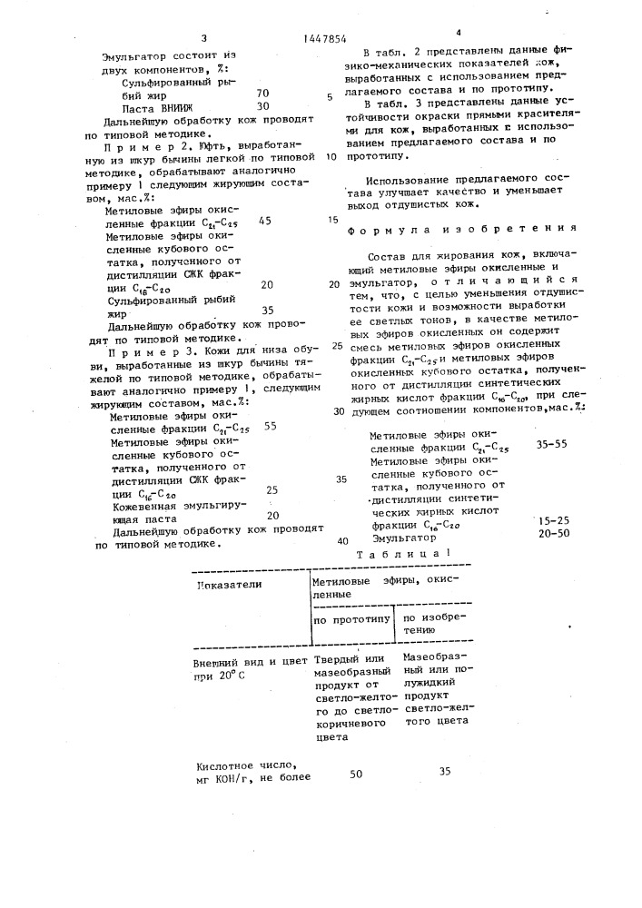 Состав для жирования кож (патент 1447854)