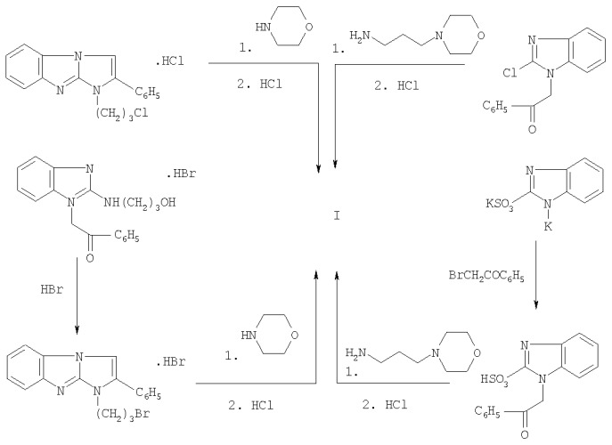 Дигидрохлорид 1-(3-морфолинопропил)-2-фенилимидазо[1,2-a]-бензимидазола, проявляющий свойства антагониста пуриновых p2y1-рецепторов, антиагрегантную и антитромботическую активность (патент 2391345)