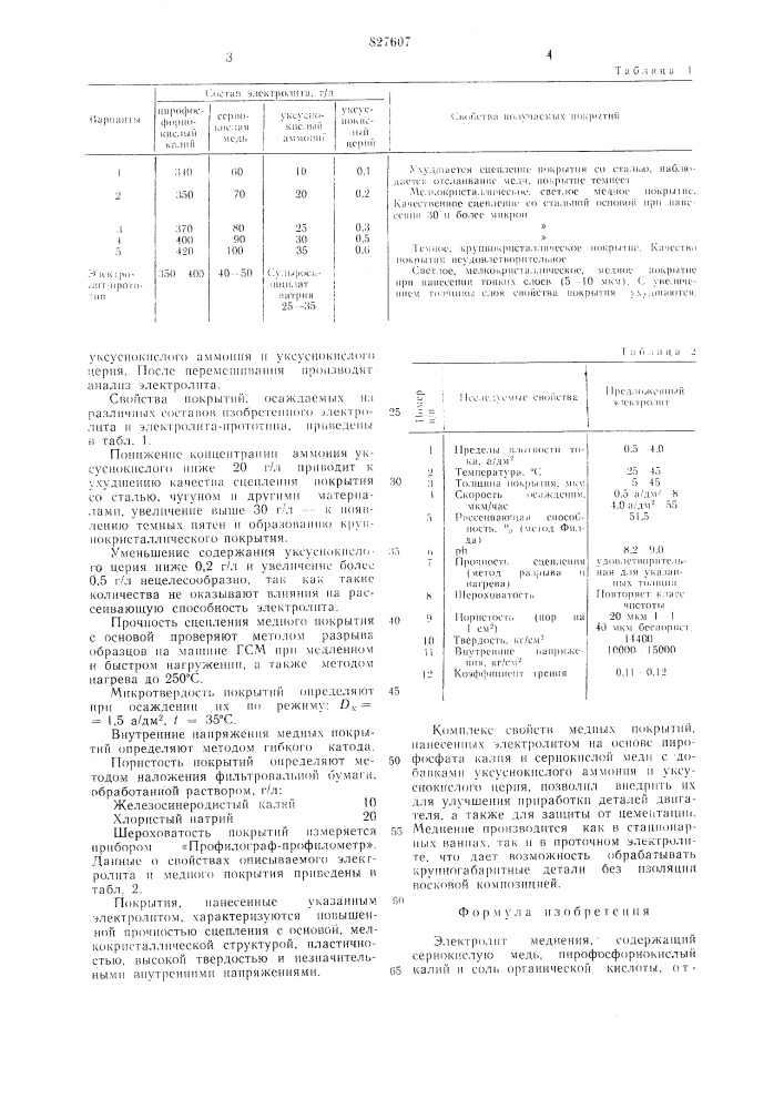 Электролит меднения (патент 827607)