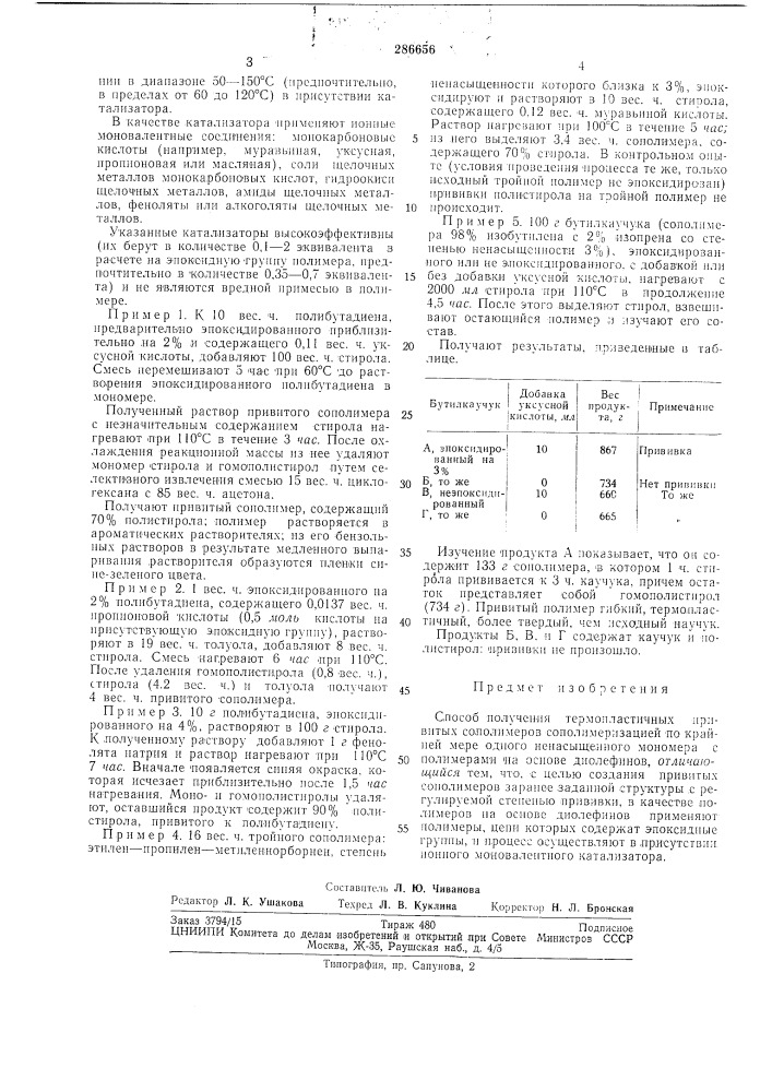 Способ получения термопластичных привитых сополимеров (патент 286656)