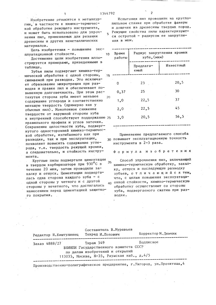 Способ упрочнения пил (патент 1344792)