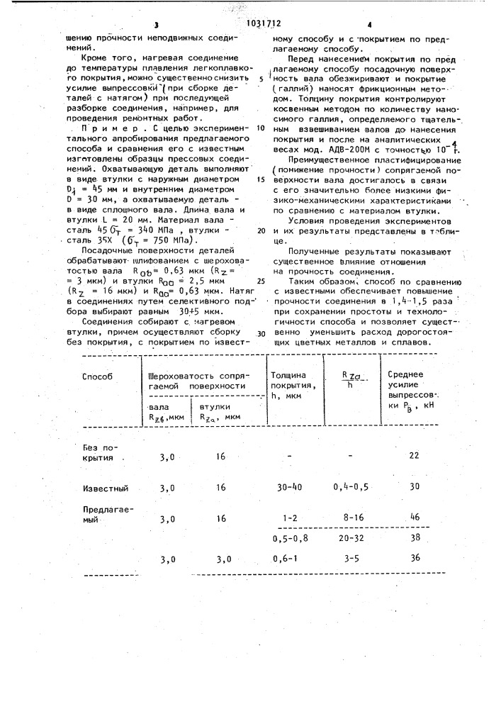 Способ неподвижного соединения деталей (патент 1031712)