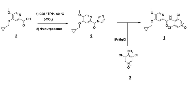 Способ получения 4-(циклопропилметокси)-n-(3,5-дихлор-1-оксидо-4-пиридил)-5-метоксипиридин-2-карбоксамида (патент 2635094)
