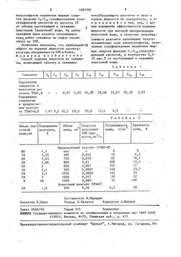 Способ подъема жидкости из скважины (патент 1481561)