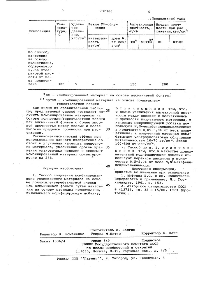 Способ получения комбинированного упаковочного материала (патент 732306)