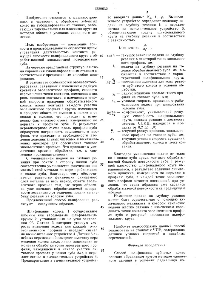 Способ шлифования зубчатых колес (патент 1289632)