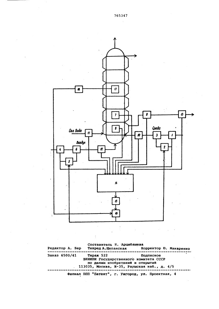 Система автоматического управления процессом непрерывного выращивания микроорганизмов (патент 765347)