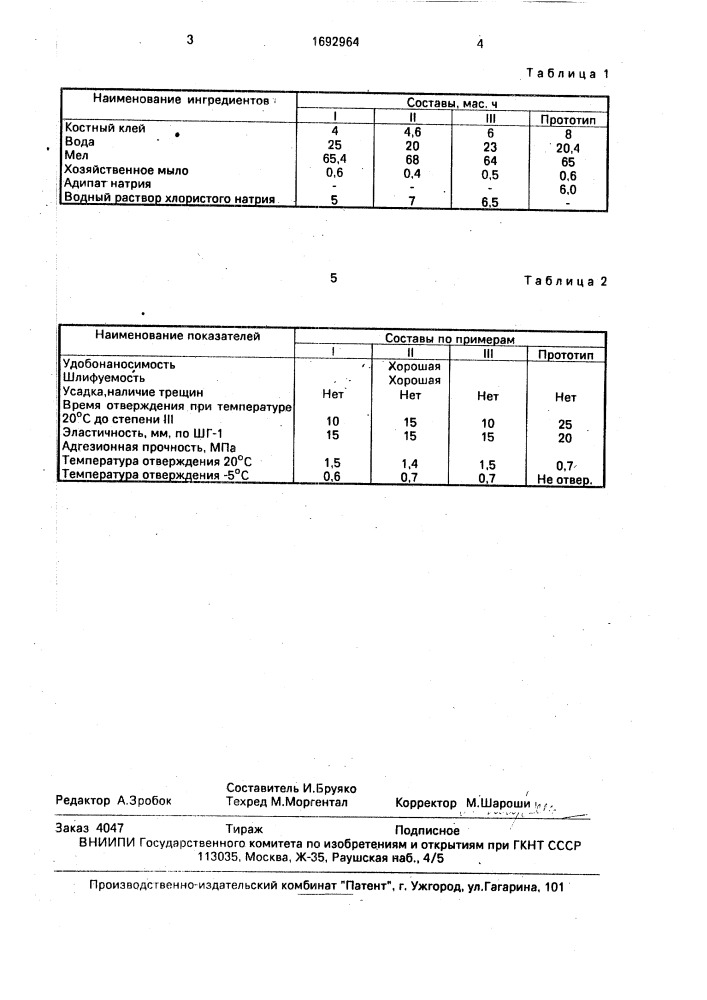 Шпаклевка (патент 1692964)