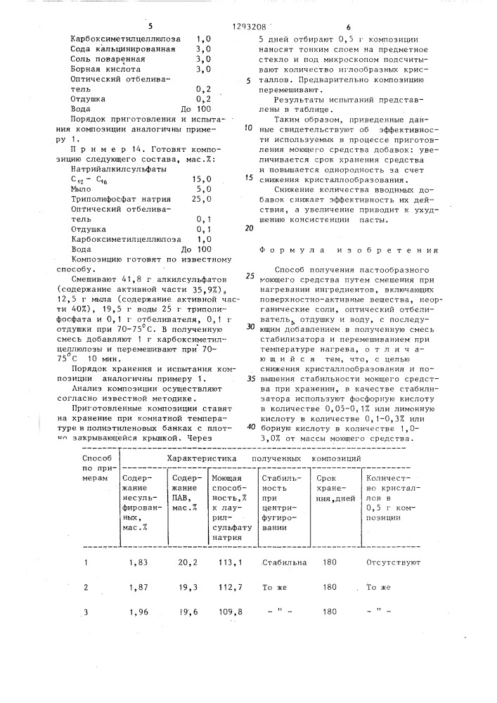 Способ получения пастообразного моющего средства (патент 1293208)