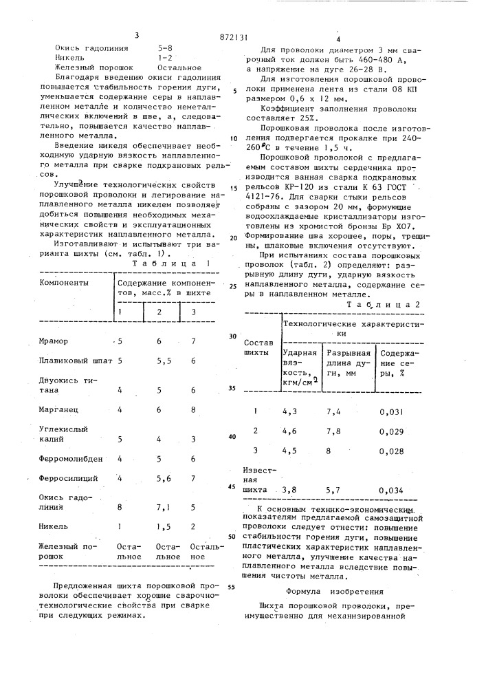 Шихта порошковой проволоки (патент 872131)