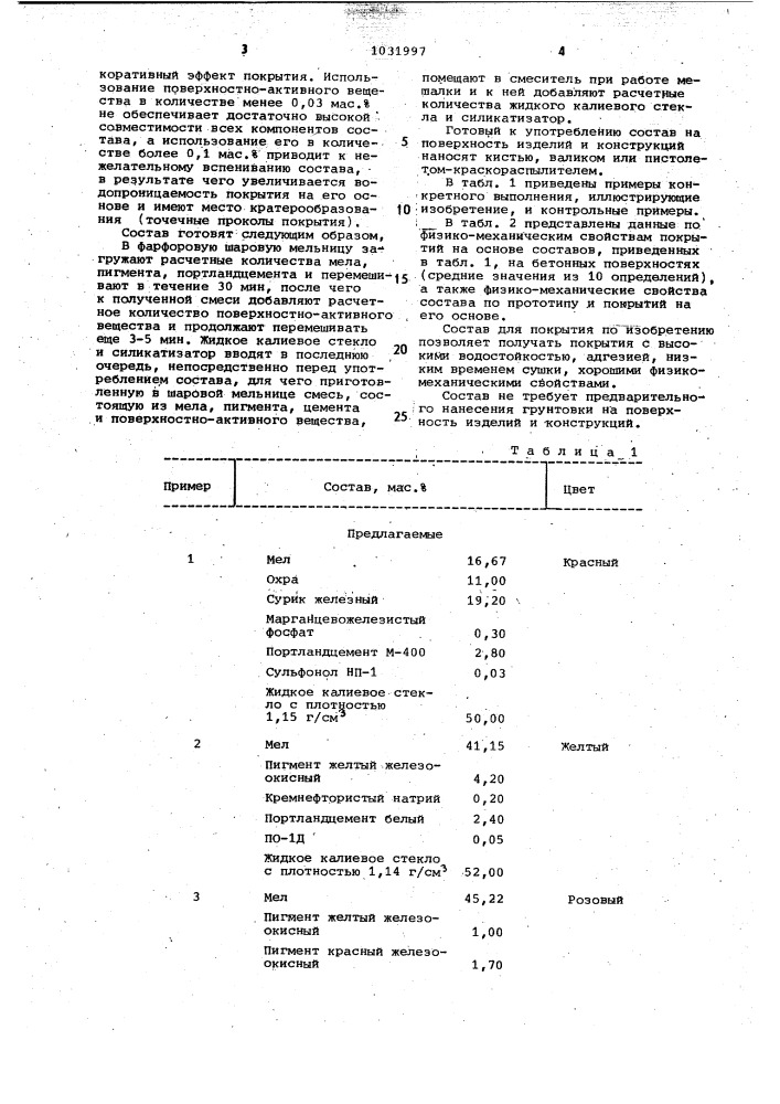 Состав для покрытия (патент 1031997)