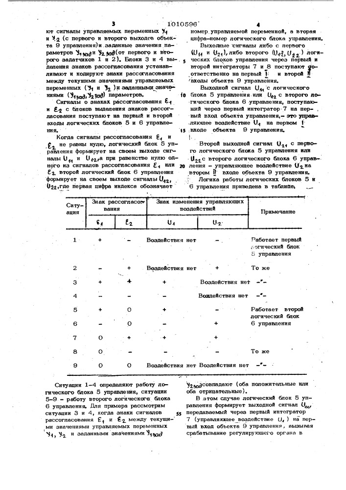 Система автоматического управления двусвязным объектом (патент 1010596)