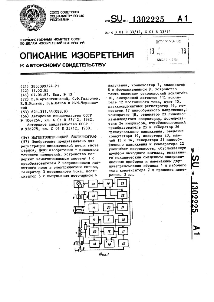 Магнитооптический гистериограф (патент 1302225)