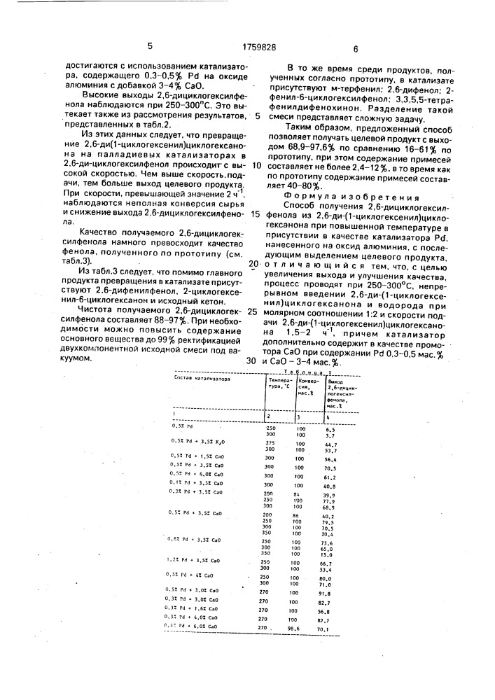 Способ получения 2,6-дициклогексилфенола (патент 1759828)