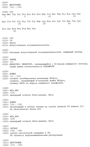 Химерные пептидные молекулы с противовирусными свойствами в отношении вирусов семейства flaviviridae (патент 2451026)