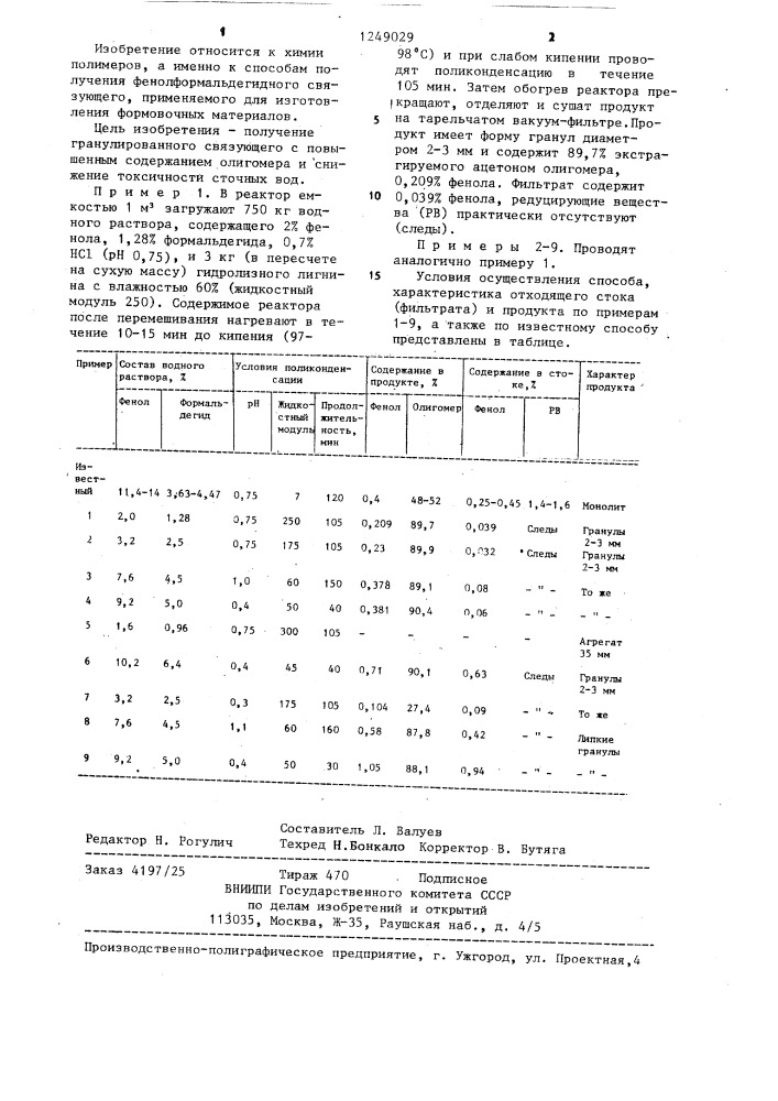 Способ получения фенолформальдегидного связующего (патент 1249029)