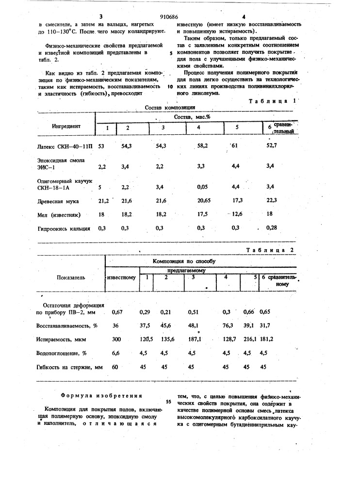 Композиция для покрытия полов (патент 910686)