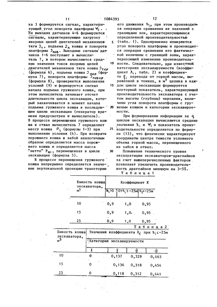 Способ оперативного измерения производительности экскаватора-драглайна (патент 1084393)