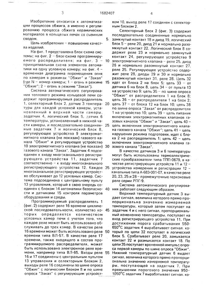 Система автоматического регулирования теплового режима кольцевой печи (патент 1682407)