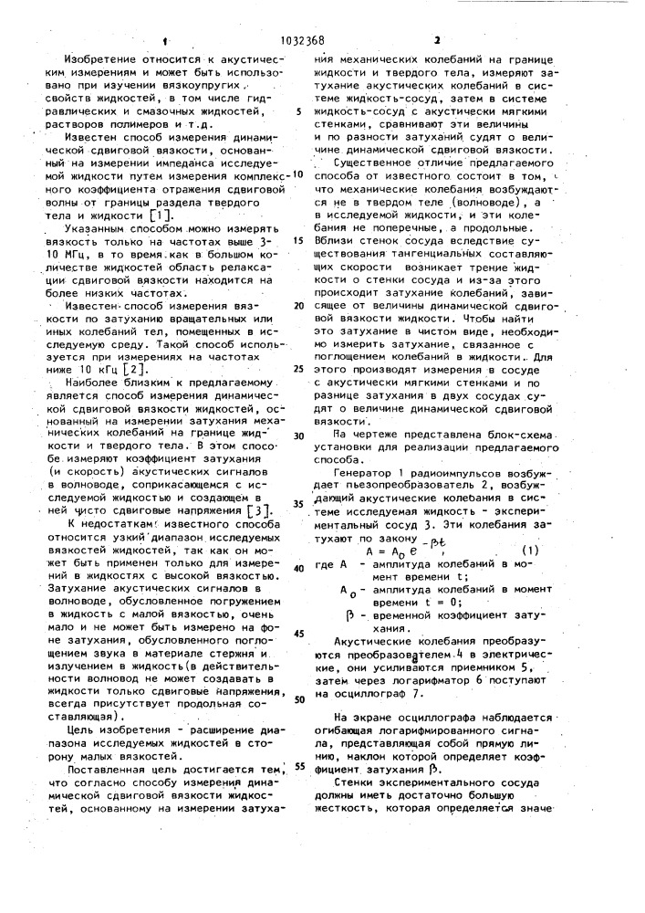 Способ измерения динамической сдвиговой вязкости жидкостей (патент 1032368)